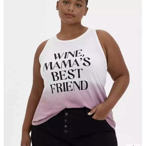Torrid Classic Fit Graphic Print Wine Friend Tank Top Dip Dye Mauve Sz 4X 4 NWT - Picture 1 of 9
